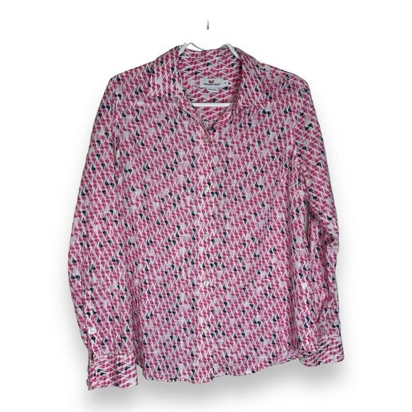 Women's Vineyard Vines Multicolor Sail Boat Pattern Button Up Shirt Collared 6 - Picture 4 of 9